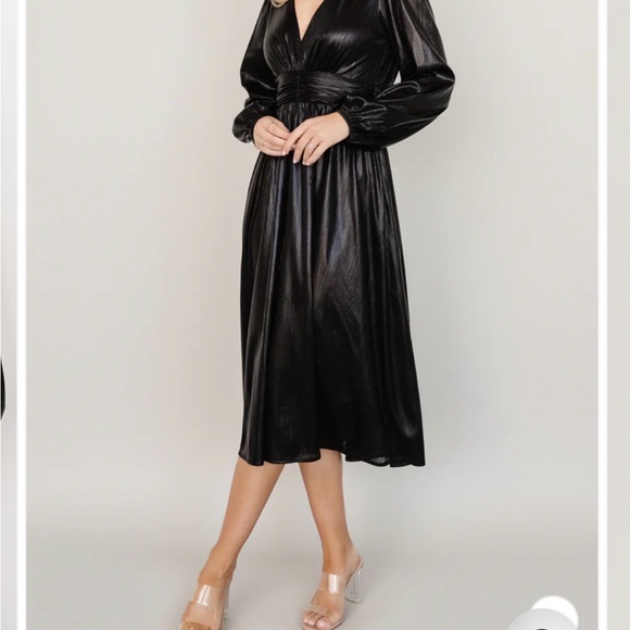 Baltic Born Dresses & Skirts - Baltic Born Black Shimmery V-Neck Midi Dress